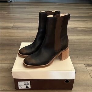 Oasis Society Olivia Women's Brown Bootie Chunky Heel Round Toe